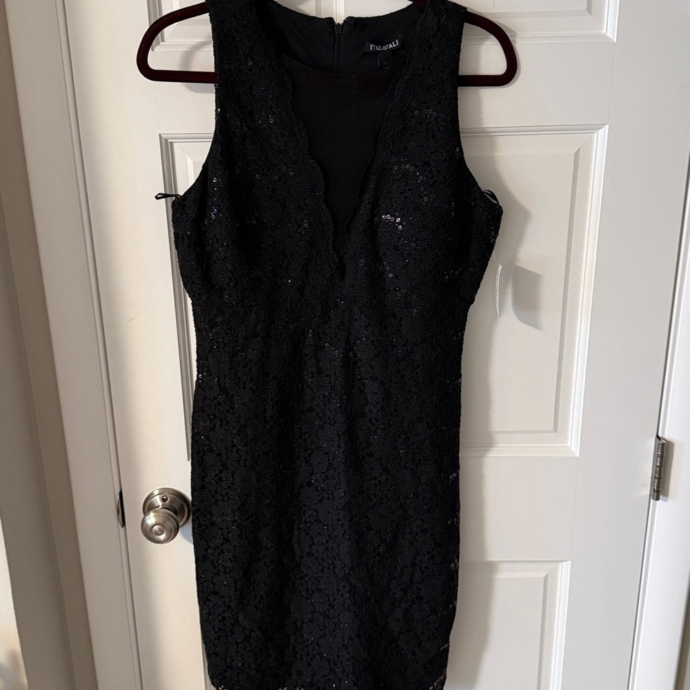 NWT Roz & Ali Black Sequin Lace Midi Cocktail Dress Sheer Front Panel 10 - Picture 2 of 9